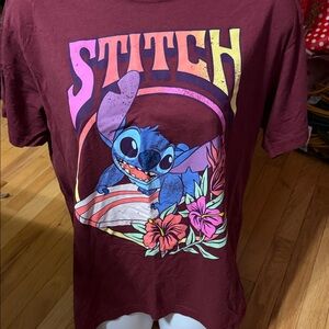 Disney Stitch Maroon Tee with Blue and Pink Accents